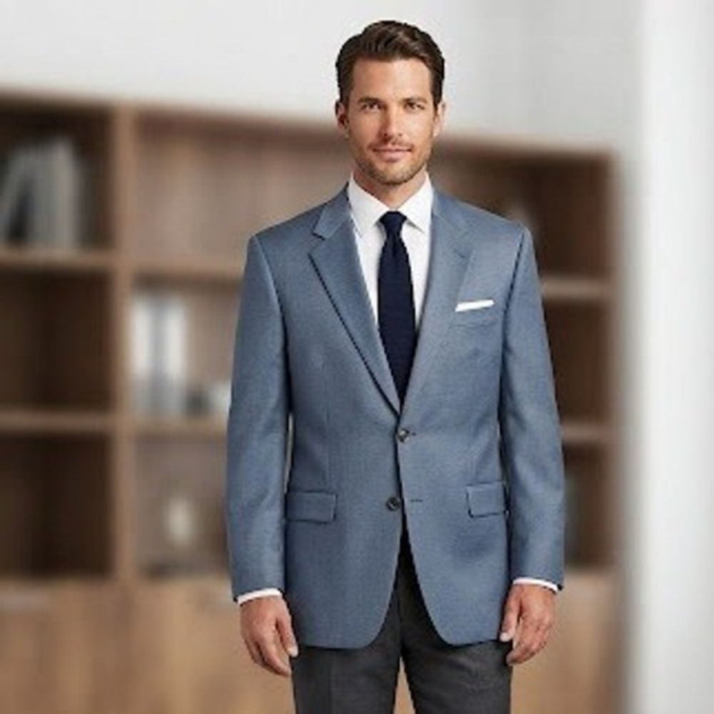 Stafford Mens 42R Sport Coat Heathered Blue Two Button Blazer Tailored Business